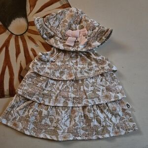 Rabbit + Bear Organic Cotton Baby 3-6 Months Tiered Sundress And Hat Set